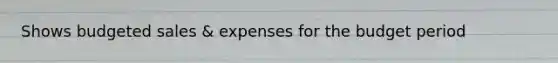 Shows budgeted sales & expenses for the budget period
