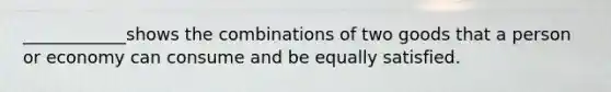 ____________shows the combinations of two goods that a person or economy can consume and be equally satisfied.