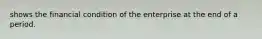 shows the financial condition of the enterprise at the end of a period.