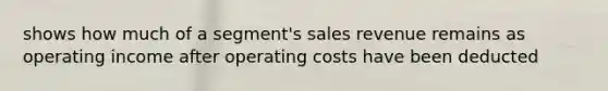 shows how much of a segment's sales revenue remains as operating income after operating costs have been deducted