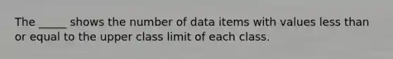 The _____ shows the number of data items with values less than or equal to the upper class limit of each class.