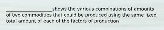 ____________________shows the various combinations of amounts of two commodities that could be produced using the same fixed total amount of each of the factors of production