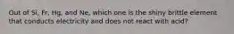 Out of Si, Fr, Hg, and Ne, which one is the shiny brittle element that conducts electricity and does not react with acid?