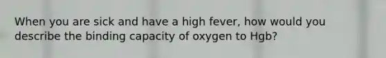 When you are sick and have a high fever, how would you describe the binding capacity of oxygen to Hgb?