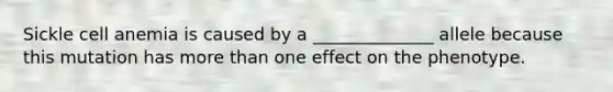 Sickle cell anemia is caused by a ______________ allele because this mutation has <a href='https://www.questionai.com/knowledge/keWHlEPx42-more-than' class='anchor-knowledge'>more than</a> one effect on the phenotype.