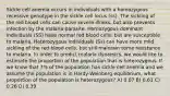 Sickle cell anemia occurs in individuals with a homozygous recessive genotype in the sickle cell locus (ss). The sickling of the red blood cells can cause severe illness, but also prevents infection by the malaria parasite. Homozygous dominant individuals (SS) have normal red blood cells, but are susceptible to malaria. Heterozygous individuals (Ss) can have more mild sickling of the red blood cells, but still maintain some resistance to malaria. In order to predict malaria dynamics, we would like to estimate the proportion of the population that is heterozygous. If we know that 7% of the population has sickle cell anemia and we assume the population is in Hardy-Weinberg equilibrium, what proportion of the population is heterozygous? A) 0.07 B) 0.61 C) 0.26 D) 0.39