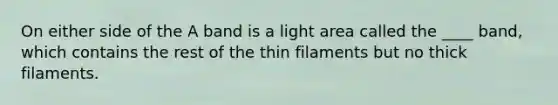 On either side of the A band is a light area called the ____ band, which contains the rest of the thin filaments but no thick filaments.