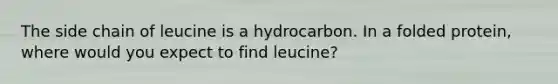 The side chain of leucine is a hydrocarbon. In a folded protein, where would you expect to find leucine?