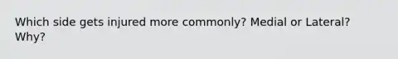 Which side gets injured more commonly? Medial or Lateral? Why?