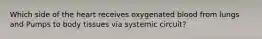 Which side of the heart receives oxygenated blood from lungs and Pumps to body tissues via systemic circuit?