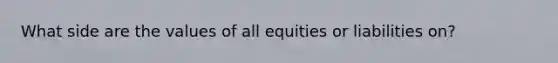 What side are the values of all equities or liabilities on?