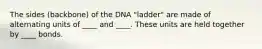 The sides (backbone) of the DNA "ladder" are made of alternating units of ____ and ____. These units are held together by ____ bonds.