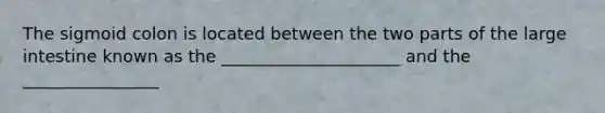 The sigmoid colon is located between the two parts of the large intestine known as the _____________________ and the ________________