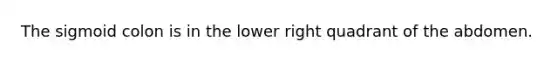 The sigmoid colon is in the lower right quadrant of the abdomen.