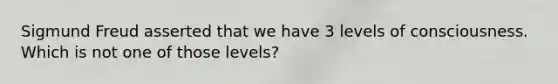 Sigmund Freud asserted that we have 3 levels of consciousness. Which is not one of those levels?