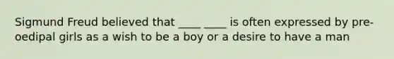 Sigmund Freud believed that ____ ____ is often expressed by pre-oedipal girls as a wish to be a boy or a desire to have a man