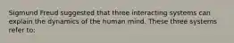 Sigmund Freud suggested that three interacting systems can explain the dynamics of the human mind. These three systems refer to: