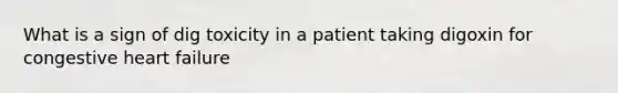 What is a sign of dig toxicity in a patient taking digoxin for congestive heart failure