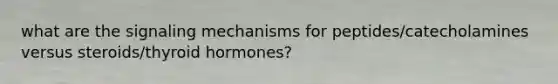 what are the signaling mechanisms for peptides/catecholamines versus steroids/thyroid hormones?