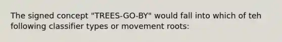 The signed concept "TREES-GO-BY" would fall into which of teh following classifier types or movement roots: