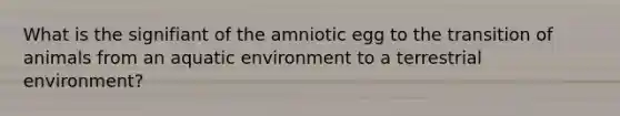 What is the signifiant of the amniotic egg to the transition of animals from an aquatic environment to a terrestrial environment?