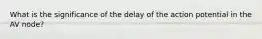 What is the significance of the delay of the action potential in the AV node?