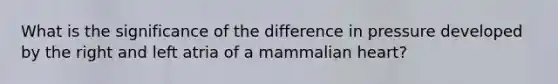 What is the significance of the difference in pressure developed by the right and left atria of a mammalian heart?