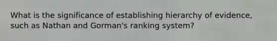 What is the significance of establishing hierarchy of evidence, such as Nathan and Gorman's ranking system?