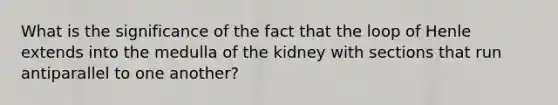 What is the significance of the fact that the loop of Henle extends into the medulla of the kidney with sections that run antiparallel to one another?