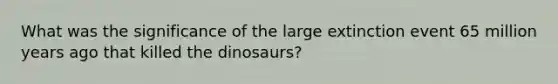 What was the significance of the large extinction event 65 million years ago that killed the dinosaurs?