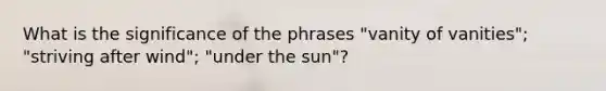 What is the significance of the phrases "vanity of vanities"; "striving after wind"; "under the sun"?