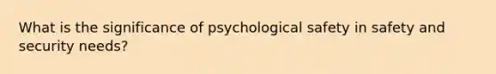 What is the significance of psychological safety in safety and security needs?