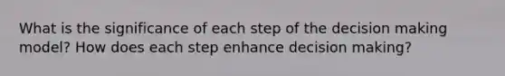 What is the significance of each step of the decision making model? How does each step enhance decision making?