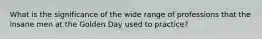 What is the significance of the wide range of professions that the insane men at the Golden Day used to practice?