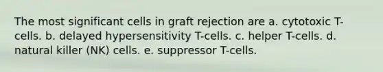 The most significant cells in graft rejection are a. cytotoxic T-cells. b. delayed hypersensitivity T-cells. c. helper T-cells. d. natural killer (NK) cells. e. suppressor T-cells.