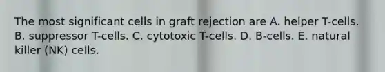 The most significant cells in graft rejection are A. helper T-cells. B. suppressor T-cells. C. cytotoxic T-cells. D. B-cells. E. natural killer (NK) cells.