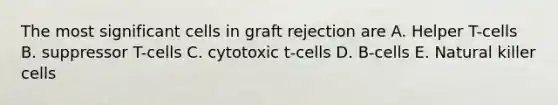 The most significant cells in graft rejection are A. Helper T-cells B. suppressor T-cells C. cytotoxic t-cells D. B-cells E. Natural killer cells