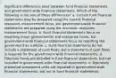 Significant differences exist between fund financial statements and government-wide financial statements. Which of the following is not one of these differences? a. Certain fund financial statements may be prepared using the current financial resources measurement focus, but government-wide financial statements are prepared using the economic resources measurement focus. b. Fund financial statements focus on reporting major governmental and enterprise funds, but government-wide financial statements focus on reporting the government as a whole. c. Fund financial statements do not include a statement of cash flows, but a statement of cash flows is required for the government-wide financial statements. d. Fiduciary funds are included in fund financial statements, but not included in government-wide financial statements. e. Discretely presented component units are reported in government-wide financial statements, but not in fund financial statements.