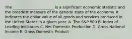 The ______________________ is a significant economic statistic and the broadest measure of the general state of the economy. It indicates the dollar value of all goods and services produced in the United States in a given year. A. The S&P 500 B. Index of Leading Indicators C. Net Domestic Production D. Gross National Income E. Gross Domestic Product