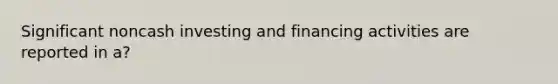 Significant noncash investing and financing activities are reported in a?