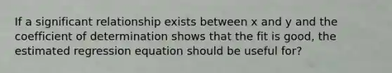 If a significant relationship exists between x and y and the coefficient of determination shows that the fit is good, the estimated regression equation should be useful for?