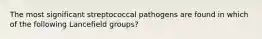 The most significant streptococcal pathogens are found in which of the following Lancefield groups?