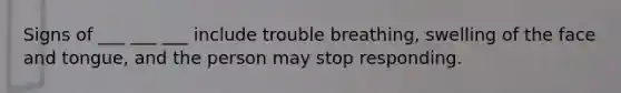 Signs of ___ ___ ___ include trouble breathing, swelling of the face and tongue, and the person may stop responding.