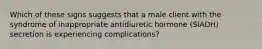 Which of these signs suggests that a male client with the syndrome of inappropriate antidiuretic hormone (SIADH) secretion is experiencing complications?