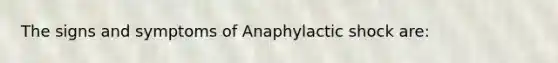 The signs and symptoms of Anaphylactic shock are: