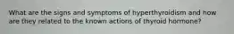 What are the signs and symptoms of hyperthyroidism and how are they related to the known actions of thyroid hormone?