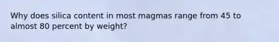 Why does silica content in most magmas range from 45 to almost 80 percent by weight?