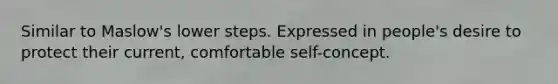 Similar to Maslow's lower steps. Expressed in people's desire to protect their current, comfortable self-concept.