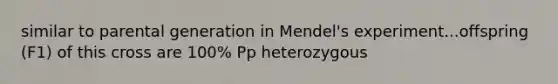 similar to parental generation in Mendel's experiment...offspring (F1) of this cross are 100% Pp heterozygous