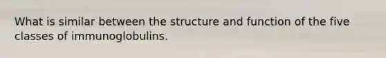 What is similar between the structure and function of the five classes of immunoglobulins.